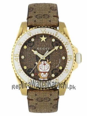 Gucci Dive Doraemon Brown Dial Brown Leather Strap Watch  Price in Pakistan