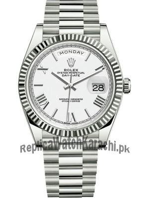 Rolex Day-Date White Roman Dial Fluted Bezel President Bracelet Watch Price in Pakistan