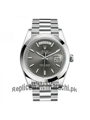 Rolex Day-Date 40 mm Oyster Perpetual Platinum Dark rhodium stripe motif Dial Watch Price in Pakistan