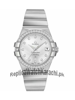 Omega Constellation Mens Chronometer Silver Diamond Watch Price in Pakistan