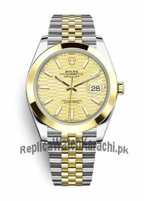 Rolex Datejust 41mm Golden Fluted Motif Dial Smooth Bezel Watch Price in Pakistan